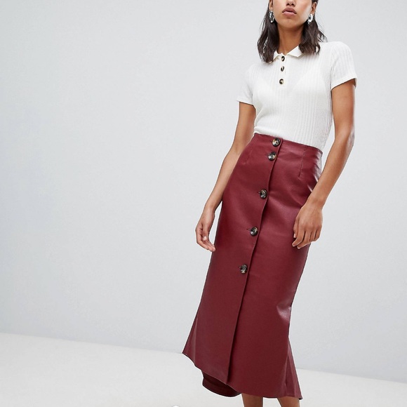 ASOS leather look Midaxi skirt with button detail - Picture 1 of 4